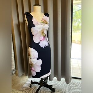 Ted Baker Navy Floral Sheath Dress | Wedding Guest Cocktail Midi